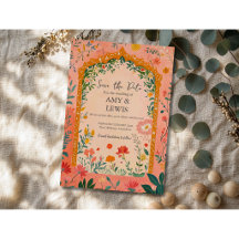 Boho zomer roze bloemige Save the Date uitnodiging