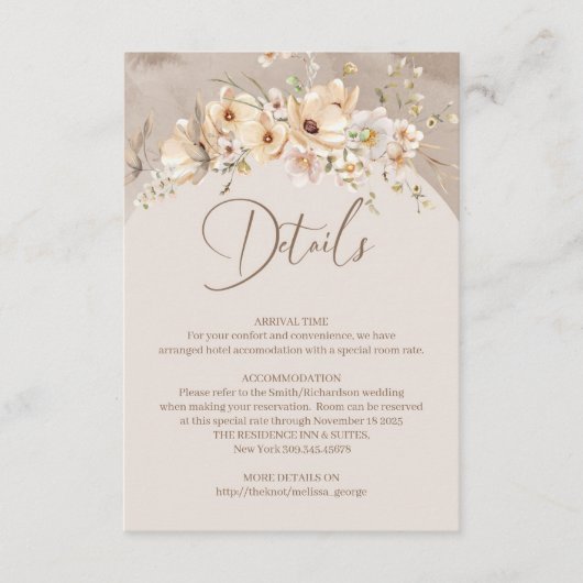 Boho zomer Rustieke neutrale wildflower details ka Informatiekaartje (Voorkant)