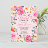 Boho Zomer Waterverf Roze Bloemen Vrijgezellenfees Kaart (Staand voorkant)