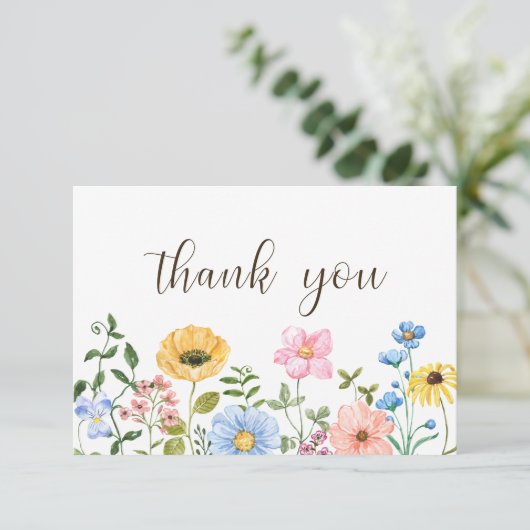 Boho Zomer Wildbloemen Dank je kaart (Staand voorkant)