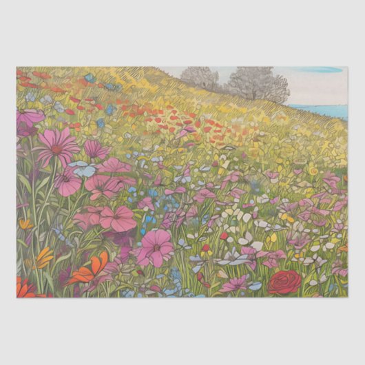 Boho Zomer Wildbloemvelden Kleurrijke Decoupage Tissuepapier (Voorkant)