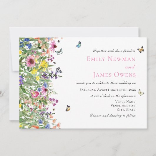 Boho Zomer Wildflower Bruiloft Kaart (Voorkant)