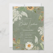 Boho Zomer Zonnebloem & Daisy Groene Bruids Lunch Kaart (Voorkant)