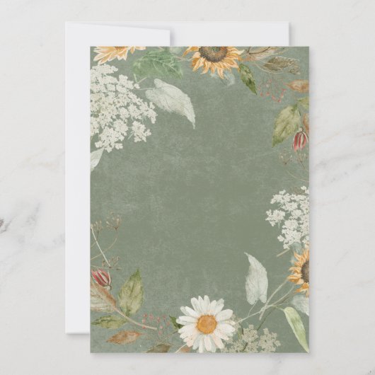 Boho Zomer Zonnebloem & Daisy Groene Bruidsbrunch Kaart (Achterkant)