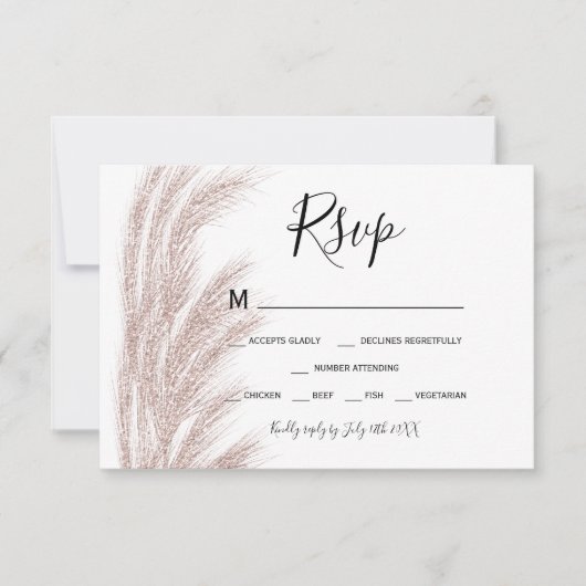Boho zomerpampas gras roos goud rsvp kaartje (Voorkant)