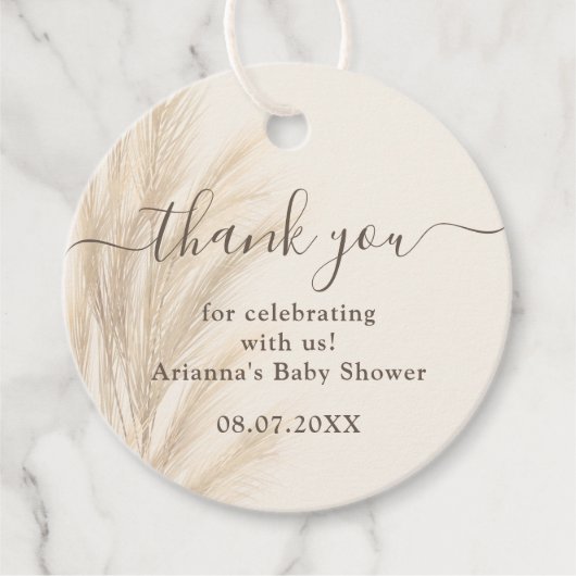 Boho zomerpampas gras waterverf Dank u baby Bedankjes Labels (Voorkant)