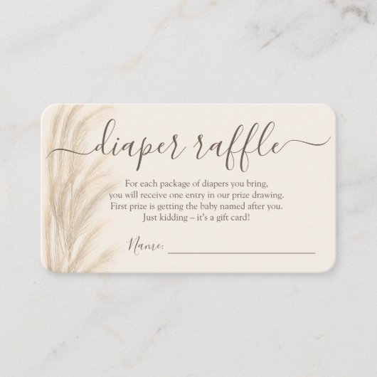 Boho zomerpampas gras waterverf diaper raffinage informatiekaartje (Voorkant)