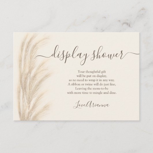 Boho zomerpampas gras waterverf display douche informatiekaartje (Voorkant)