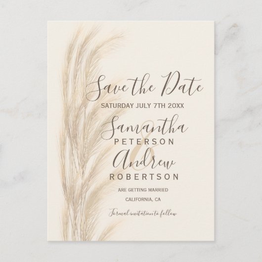Boho zomerpampas gras waterverf met behoud van dat aankondigingskaart (Voorkant)