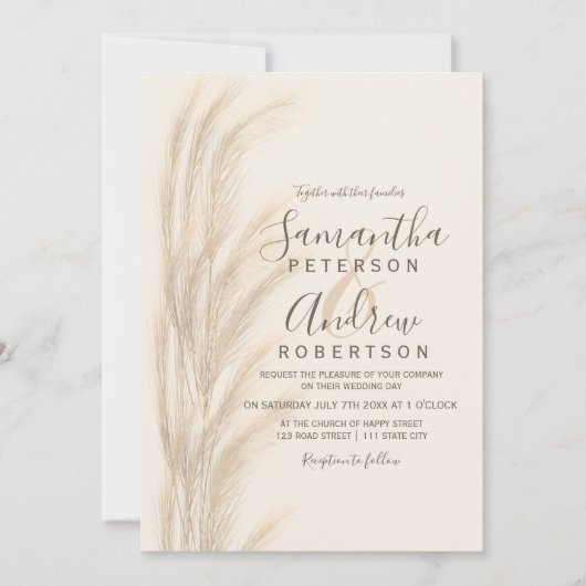 Boho zomerpampas waterverf bruiloft kaart (Voorkant)