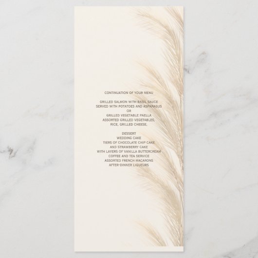 Boho zomerpampas waterverf bruiloft menu (Achterkant)