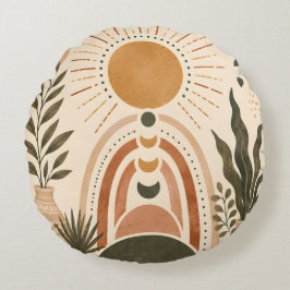 Boho Zon & Botanische Kunst Rond Kussen