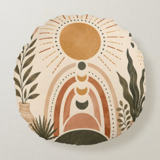 Boho Zon & Botanische Kunst Rond Kussen