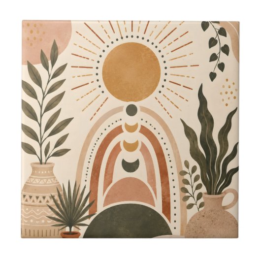 Boho Zon & Botanische Kunst Tegeltje (Voorkant)