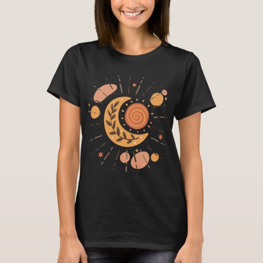 Boho Zon en Maan Celestial Esoteric T-shirt (Voorkant)