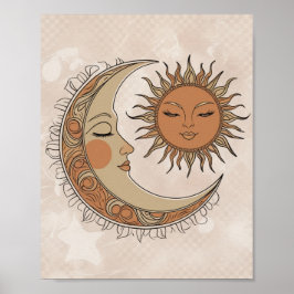 Boho zon en maan illustratie poster