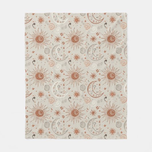 Boho Zon en Maan Patroon Fleece Deken (Voorkant)