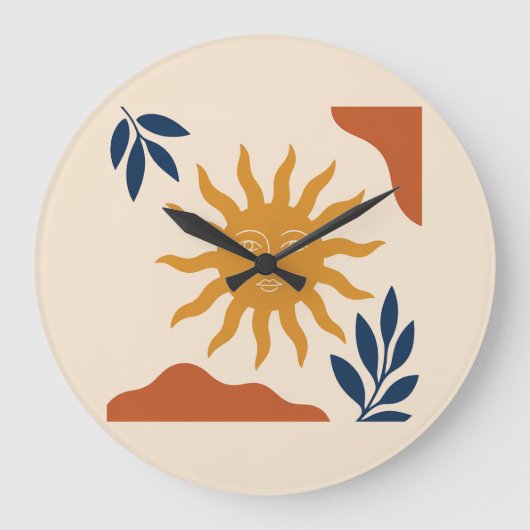 Boho Zon Face Abstract Terracotta Wandklok (Voorkant)