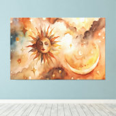 Boho Zon & Maan | Minimaal Hemels Decor voor Thuis Canvas Afdruk (Insitu (Houten vloer))
