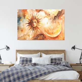 Boho Zon & Maan | Minimaal Hemels Decor voor Thuis Canvas Afdruk