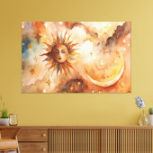 Boho Zon & Maan | Minimaal Hemels Decor voor Thuis Canvas Afdruk (Insitu (Woonkamer))