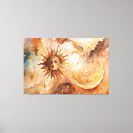 Boho Zon & Maan | Minimaal Hemels Decor voor Thuis Canvas Afdruk