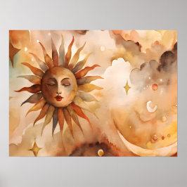 Boho Zon & Maan | Minimaal Hemels Decor voor Thuis Poster