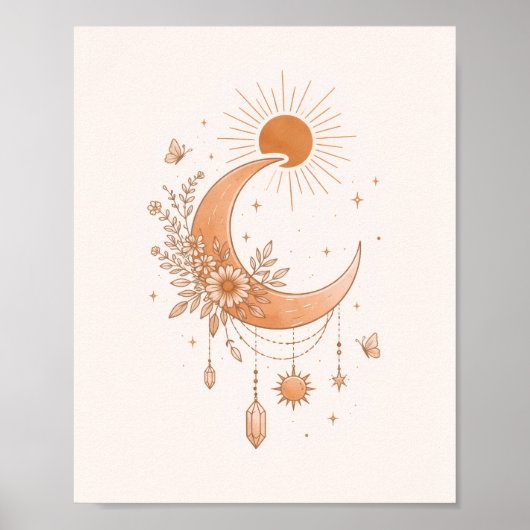 Boho Zon & Maan Minimalistische Muurposter Poster (Voorkant)