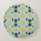 Boho zon maan sterren baby blauw geel gepersonalis rond kussen (Achterkant)