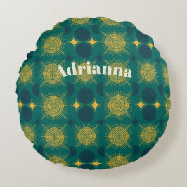 Boho Zon Maan Sterren Baby Turquoise Geel Geperson Rond Kussen