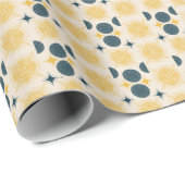 Boho zon maan sterren blauw geel cadeaupapier (Rol Hoek)