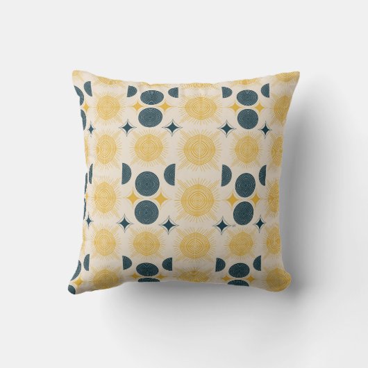 Boho zon maan sterren blauw geel gepersonaliseerd kussen (Achterkant)