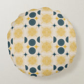 Boho zon maan sterren blauw geel gepersonaliseerd rond kussen (Achterkant)