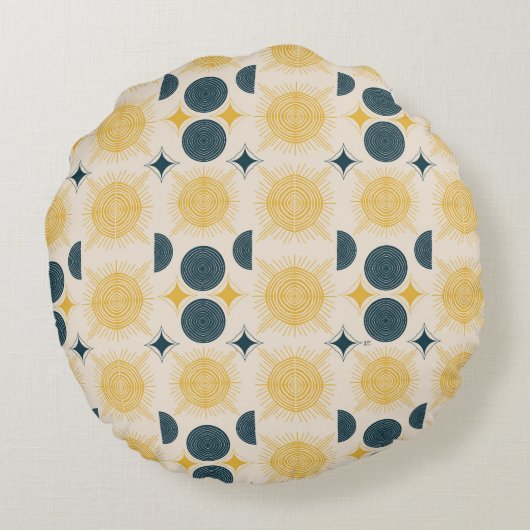 Boho zon maan sterren blauw geel gepersonaliseerd rond kussen (Achterkant)