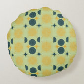 Boho Zon Maan Sterren Mint Blauw Geel Persoonlijk Rond Kussen (Achterkant)