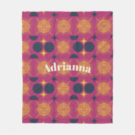 Boho zon maan sterren roze blauw geel gepersonalis fleece deken