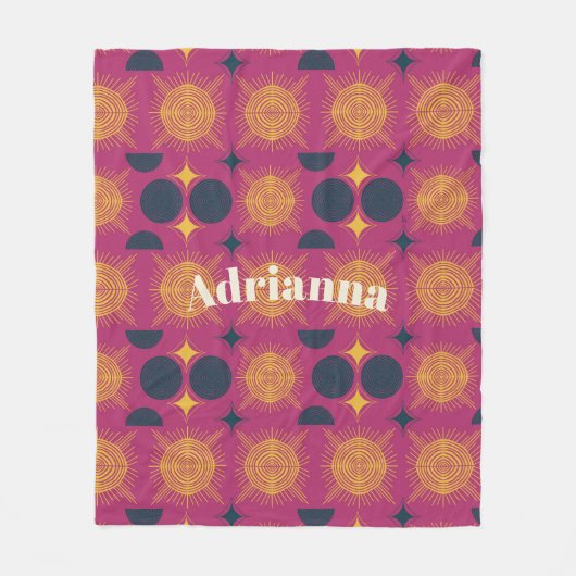 Boho zon maan sterren roze blauw geel gepersonalis fleece deken (Voorkant)