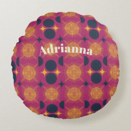 Boho Zon Maan Sterren Roze Blauw Geel Persoonlijk Rond Kussen