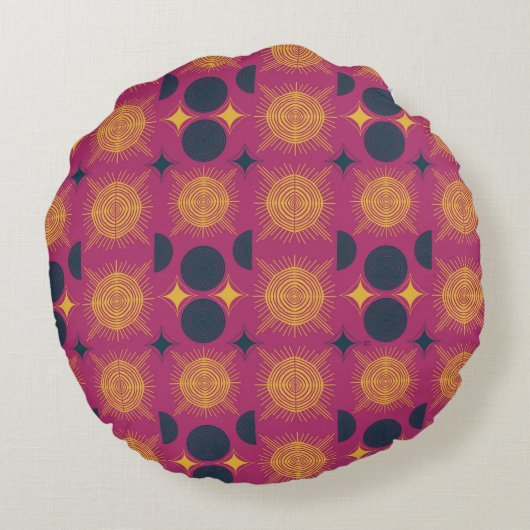 Boho Zon Maan Sterren Roze Blauw Geel Persoonlijk Rond Kussen (Achterkant)