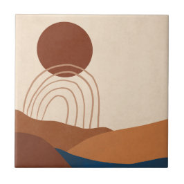 Boho Zon Regenboog Landschap Roest Tan Blauw Bruin Tegeltje