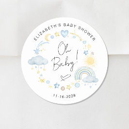 Boho zon regenboog oh baby jongen douche ronde sticker