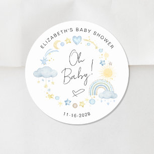 Boho zon regenboog oh baby jongen douche ronde sticker