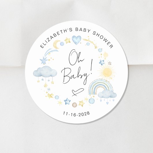 Boho zon regenboog oh baby jongen douche ronde sticker
