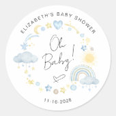 Boho zon regenboog oh baby jongen douche ronde sticker (Voorkant)