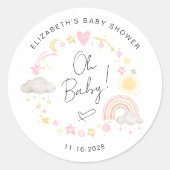 Boho zon regenboog oh baby meisje douche ronde sticker (Voorkant)