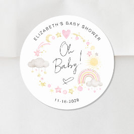 Boho zon regenboog oh baby meisje douche ronde sticker