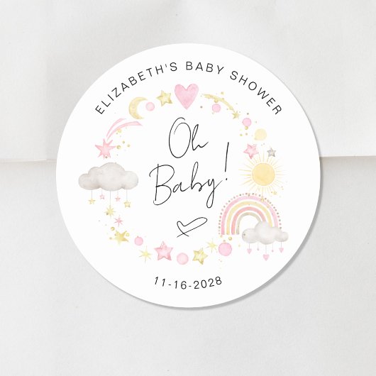 Boho zon regenboog oh baby meisje douche ronde sticker