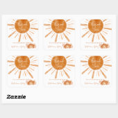 Boho zon regenboog sinaasappel baby shower dank u vierkante sticker (Vel)