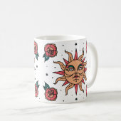Boho Zon Tatoeage Symbool Kunst Koffiemok (Voorkant rechts)