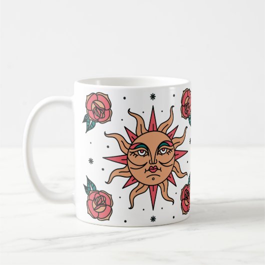 Boho Zon Tatoeage Symbool Kunst Koffiemok (Links)